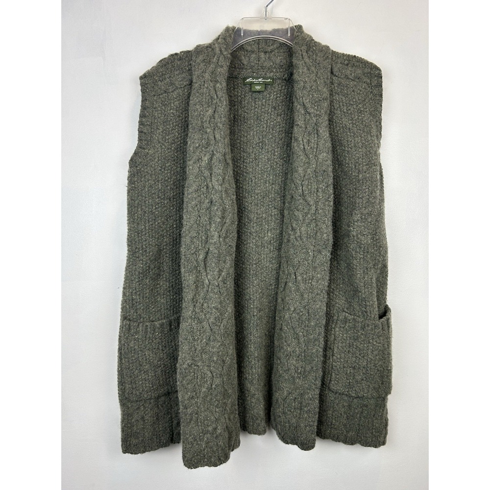 Eddie Bauer Sweater Vest Womens L Green Cable Knit Cardigan Open Capsule Minimal